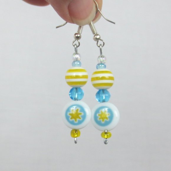 New Blue & Yellow Hand Crafted Dangle Earrings - Picture 3 of 6